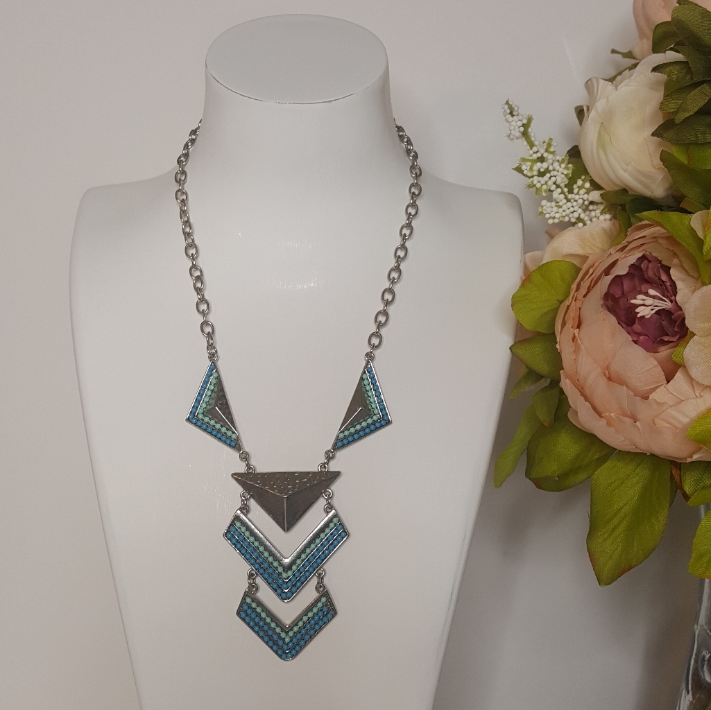 Blue Tiered Triangle Pendant Necklace